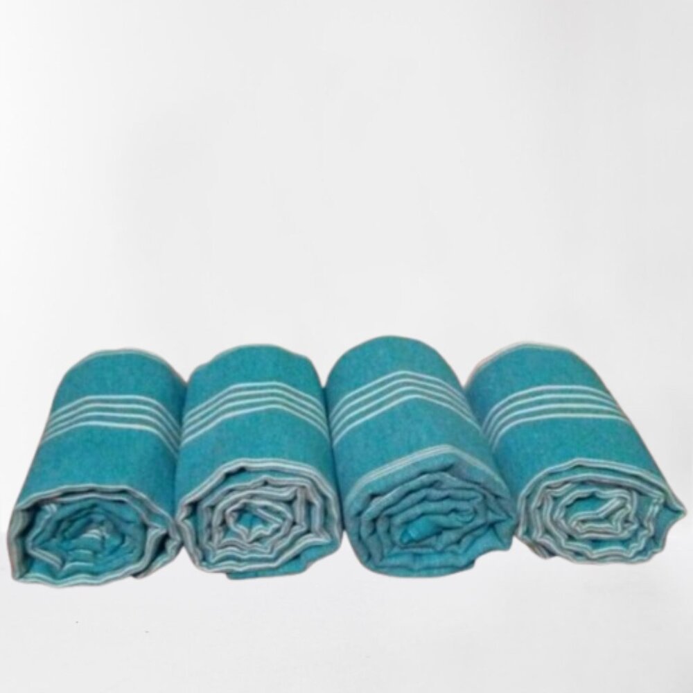 4 XL Turkish Cotton Peshtemal Aqua Striped Bath Beach Towels Wrap Spa Towel Set